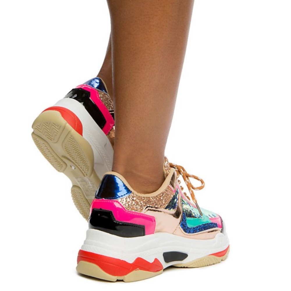 Colorblock Sequin Accent Lace Up Platform Sneaker - Picture 5 of 5